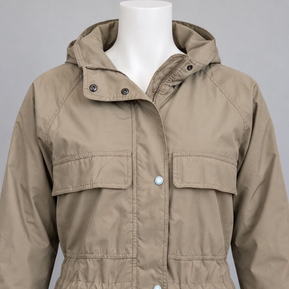 Eddie Bauer Womens M Khaki Utility Safari Jacket Hooded Field Coat Vintage Parka - Picture 12 of 12